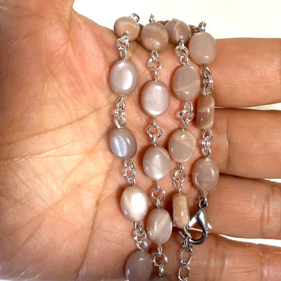 Peach Moonstone Necklace, Genuine Gemstone Adjustable Layering Choker - Picture 14 of 14
